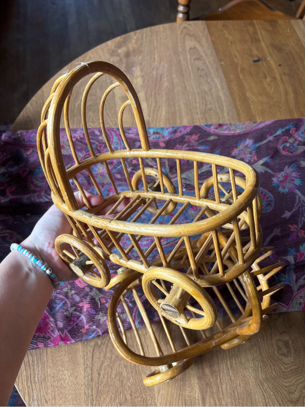 Handcrafted Rattan Baby Carriage Accent - Natural Brown